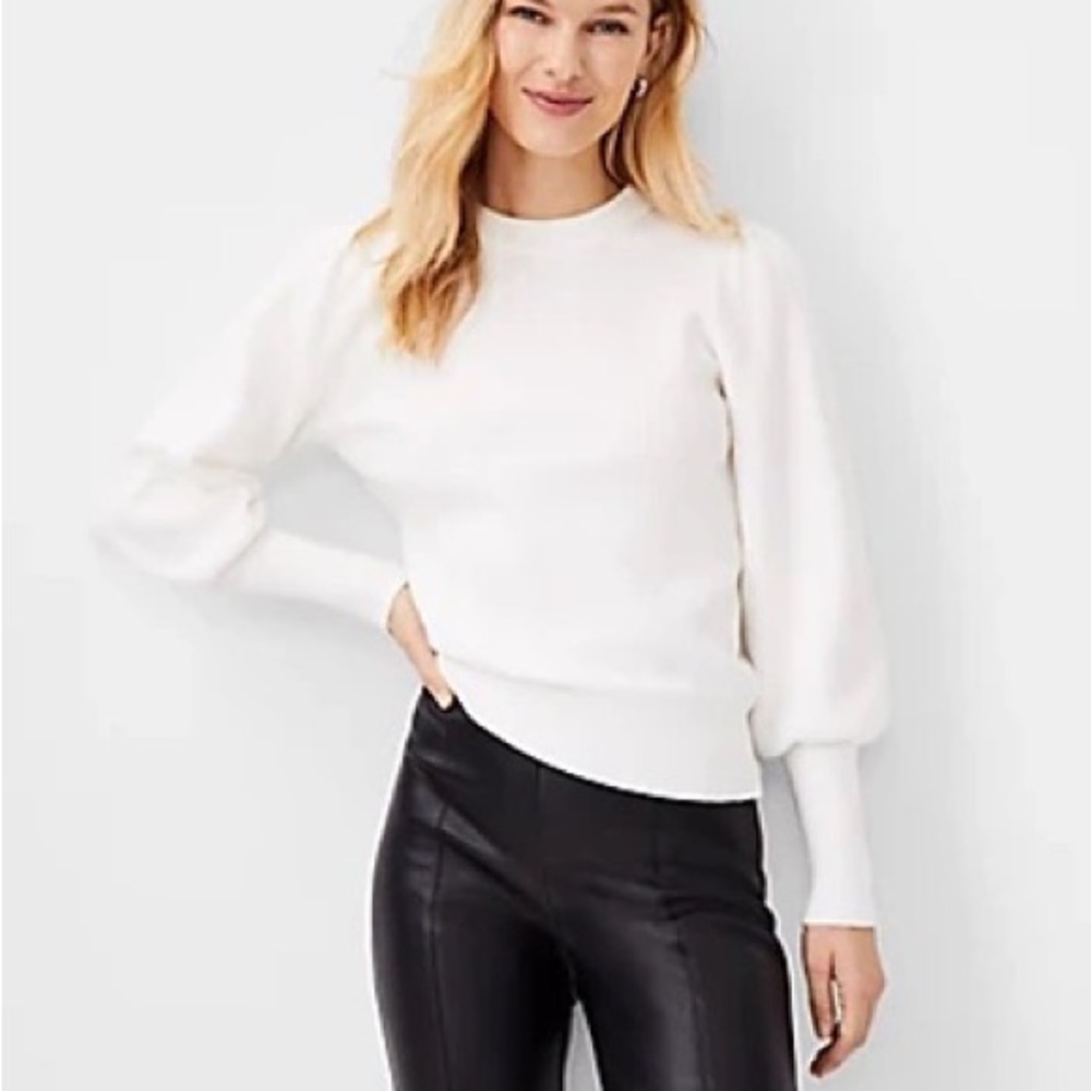 Ann Taylor Ribbed Puff Sleeve Sweater